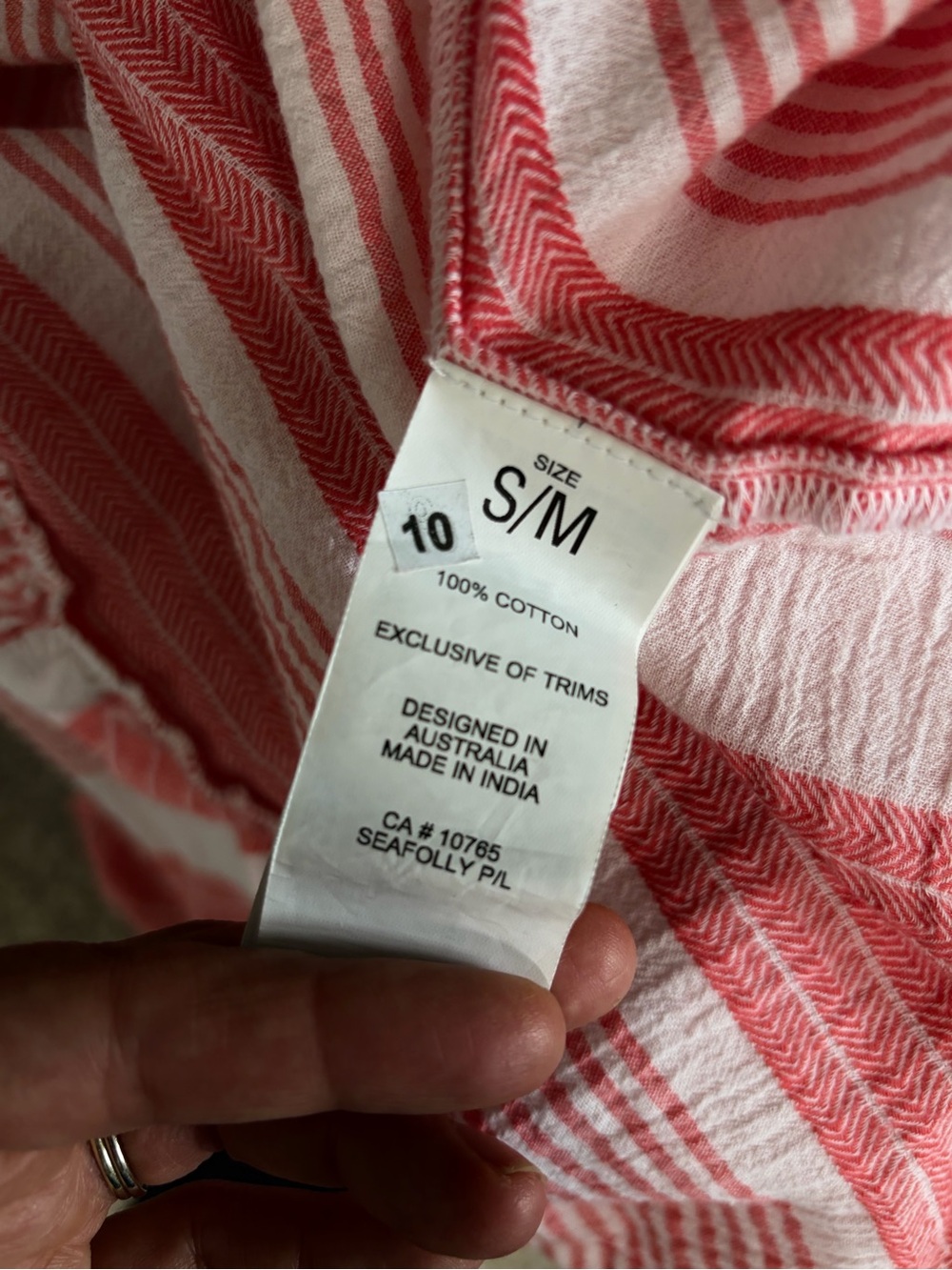 Seafolly Coral and White Cotton Striped Mini Dress, Small/Medium - Picture 10 of 10